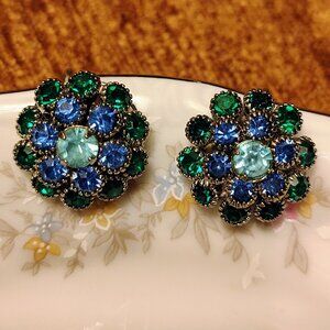 Vintage Stunning Sterling And Blue Tourmaline Screw Back Earrings